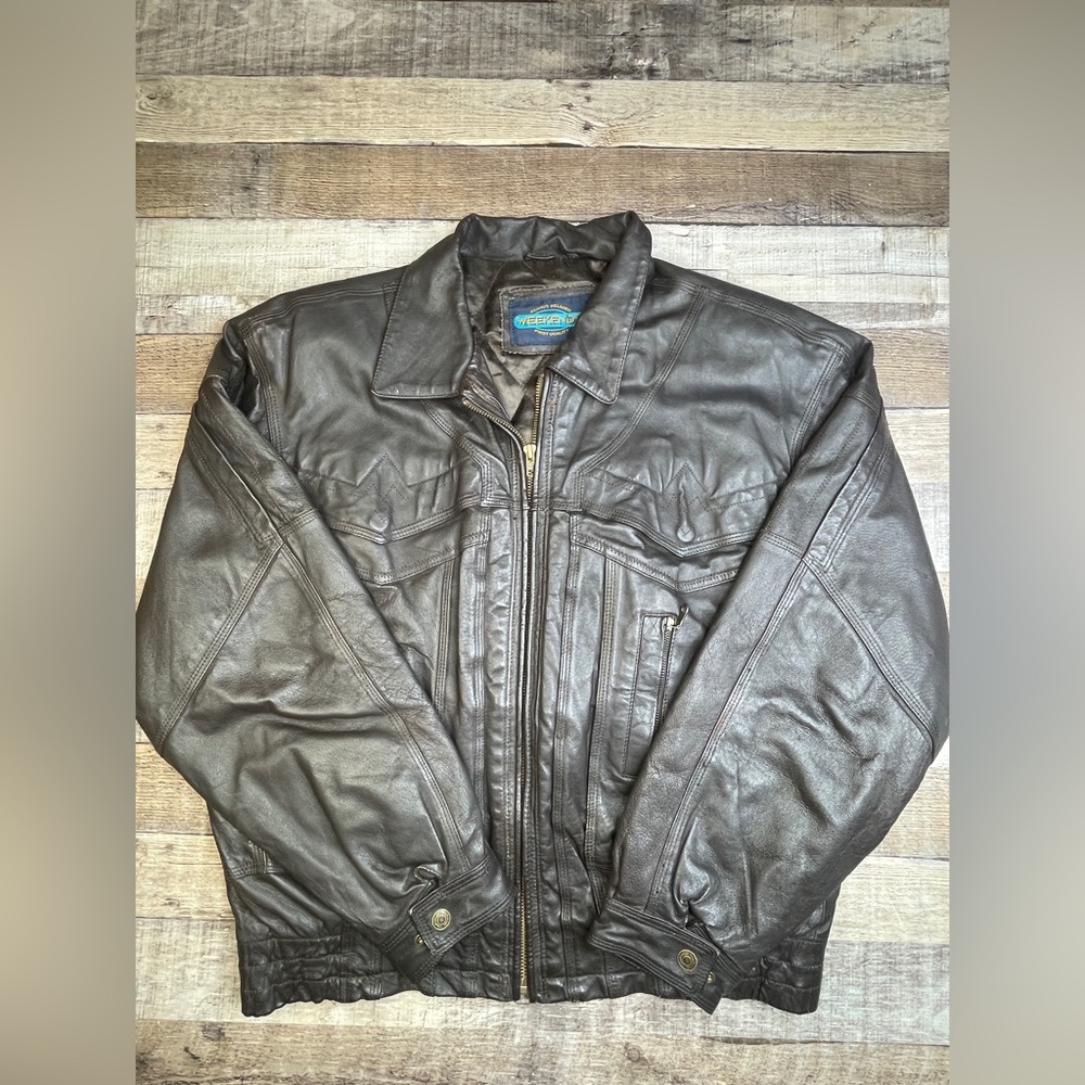 Vintage Brown Leather Jacket Flight Bomber Men’s Xl